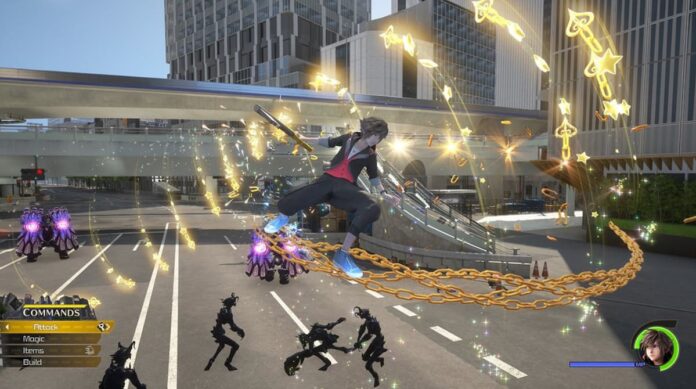 kingdom hearts 4 screenshot A new Kingdom Hearts IV screenshot showing an anime boy in a black outfit fighting monsters in a city.