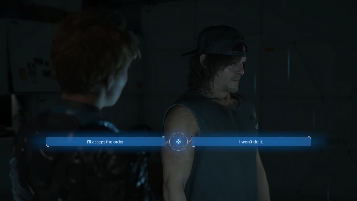 A choice between accepting or refusing an order in Death Stranding 2.