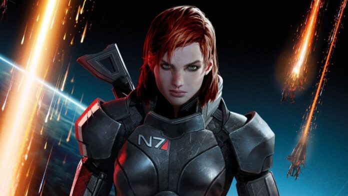 mass effect femshep A woman in an N7 spacesuit with short red hair. The cover for Mass Effect 3.