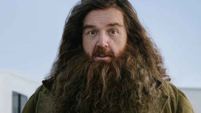 Nick Frost as Hagrid in Harry Potter A bearded man with long hair. Hagrid in HBO's Harry Potter.