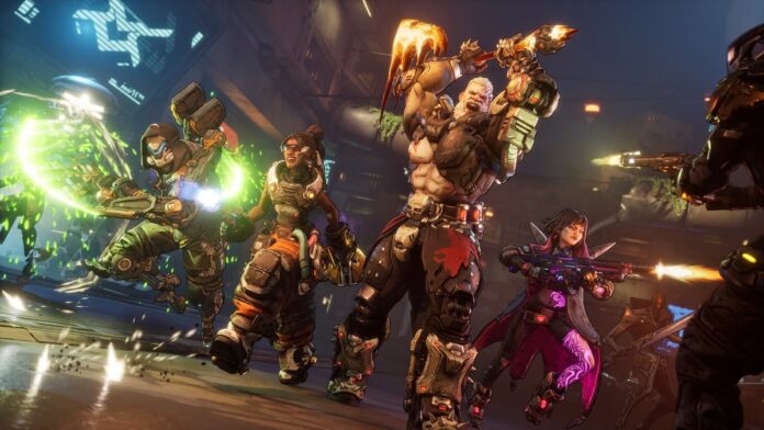 borderlands 4 A man holding up a weapon, with three other people behind him in Borderlands 4.