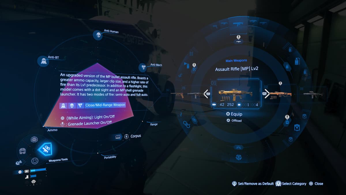 The weapons wheel in Death Stranding 2.
