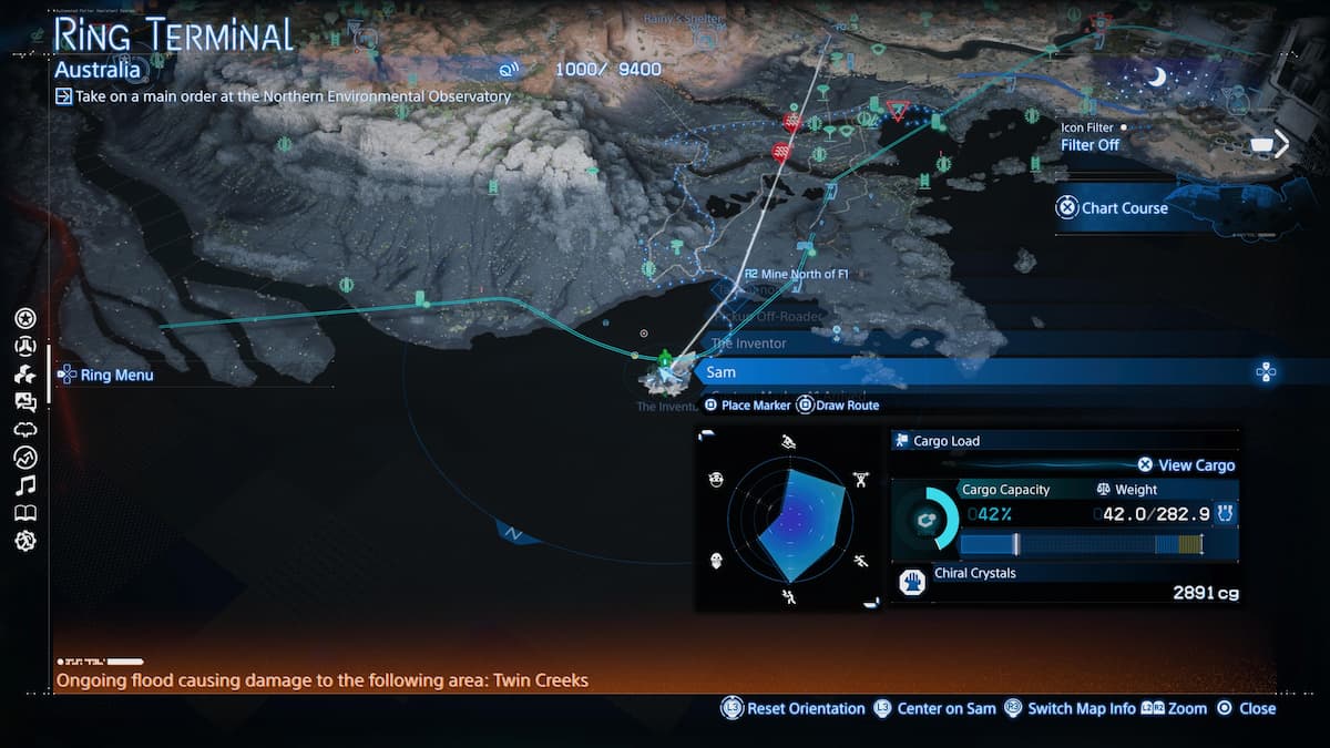 A map showing a small island where the Inventor is in Death Stranding 2.