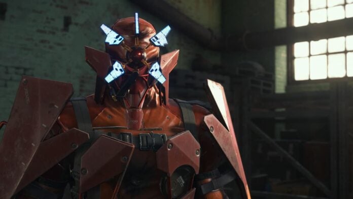 death stranding 2 red samurai The Red Samurai in Death Stranding 2. A figure in a red mech suit with blue lights on its head.