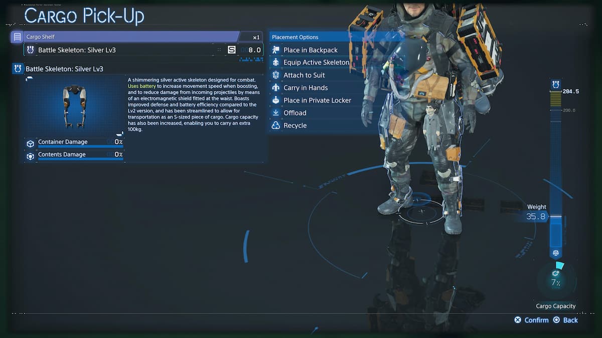 A menu with different options for storing items.