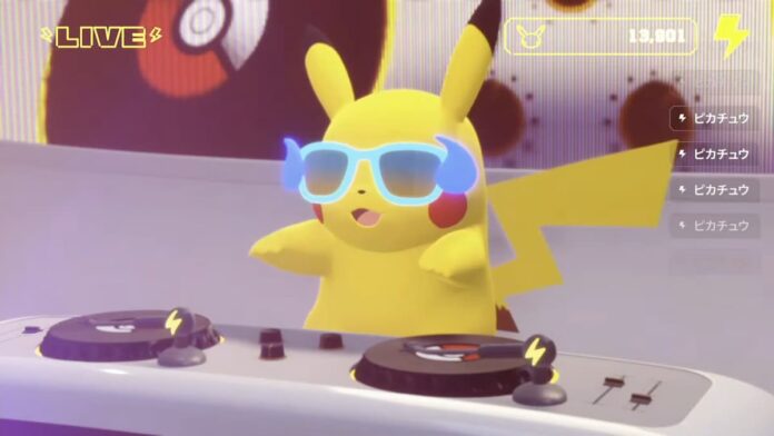 dj pikachu A yellow mouse creature wearing blue sunglasses in front of a DJ turntable. Cover image for our Pokemon Presents July 2025 story.