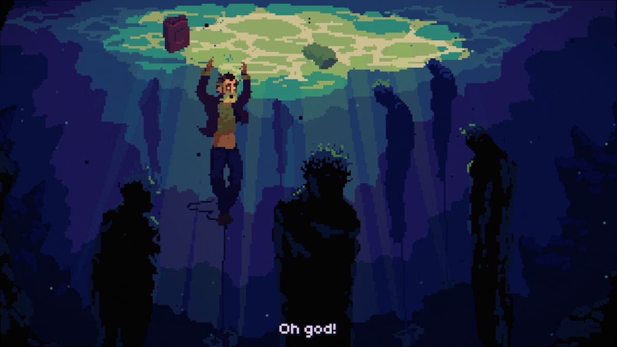 A man with his feet tied in a reservoir in The Drifter.