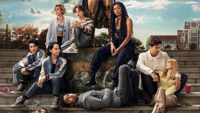 gen v cover A group of young students sitting on some steps in Gen V.