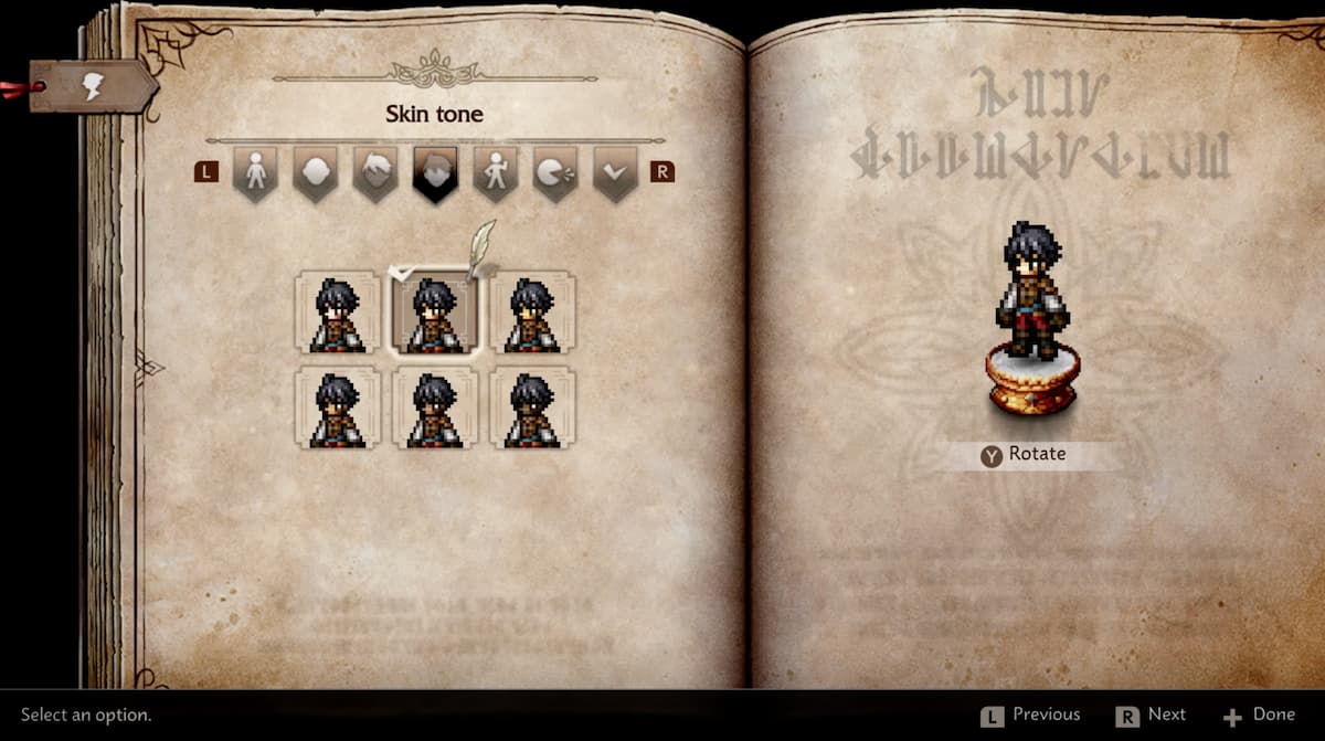 A book with character skin color options.