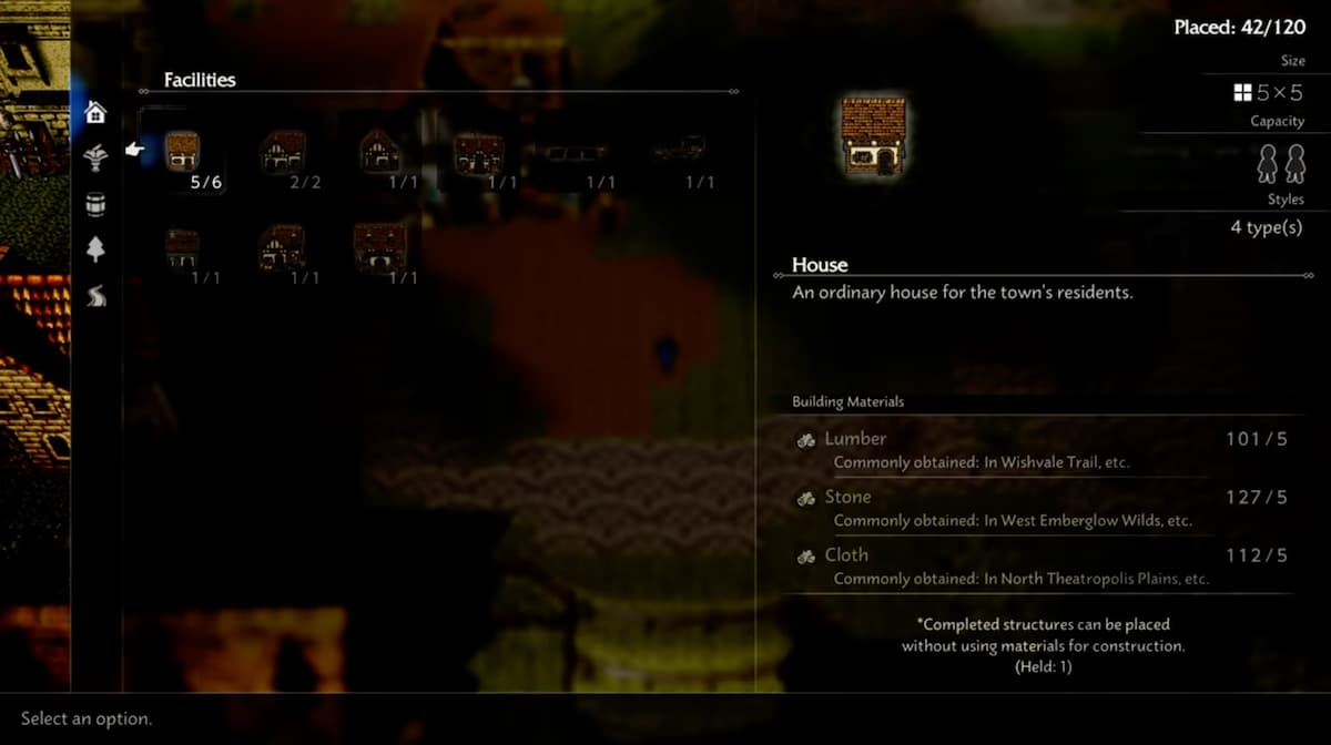 A menu with a house and information about it.
