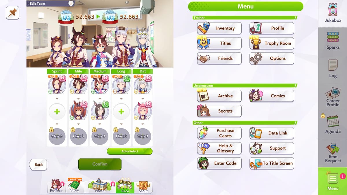 Five anime horse girls forming a team in Uma Musume.