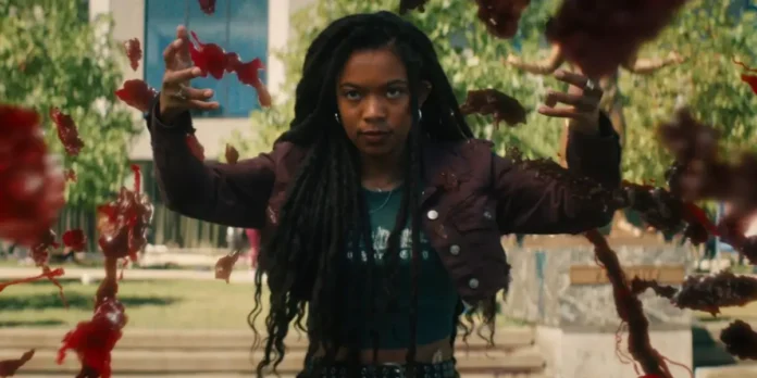 gen v marie A woman raising her hands with blood. Marie from Gen V.