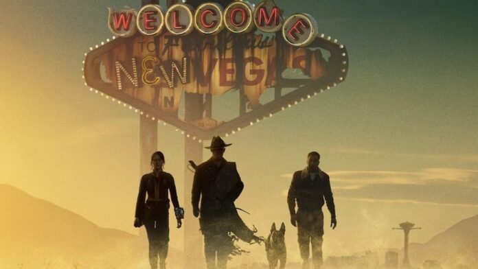 fallout season 2 Three people and a dog in front of a sign that says "Welcome to New Vegas". Promotional poster for Fallout Season 2.
