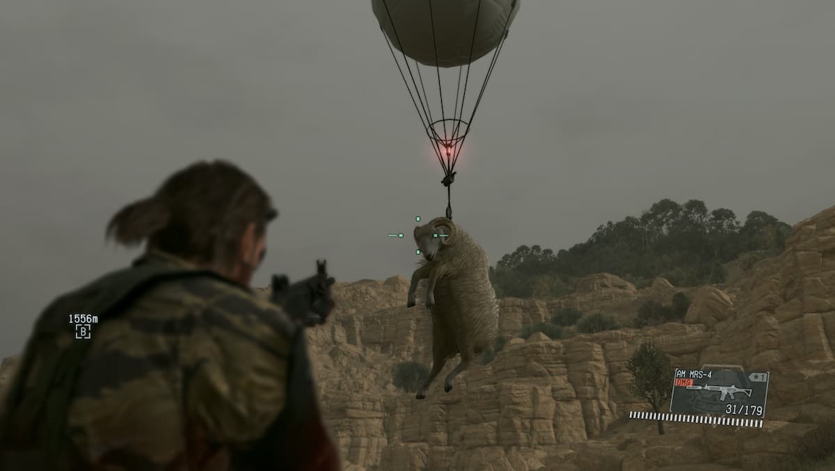 A sheep attached to a balloon in MGS V.