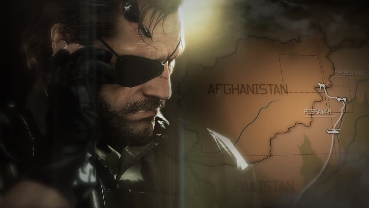 A man with an eyepatch and a map with Afghanistan indicated on it.