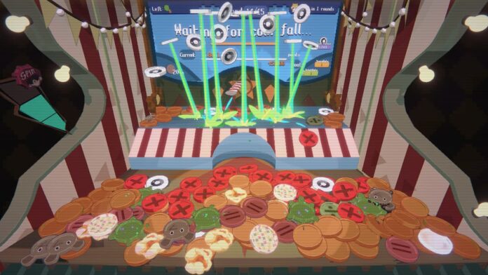 raccoin lasers Green lasers zapping up coins in RACCOIN: Coin Pusher Roguelike.