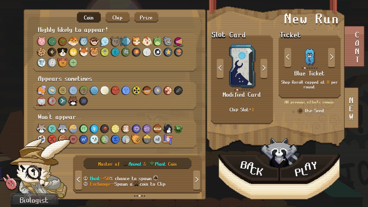 A brown screen with a ton of animal coins in a row.