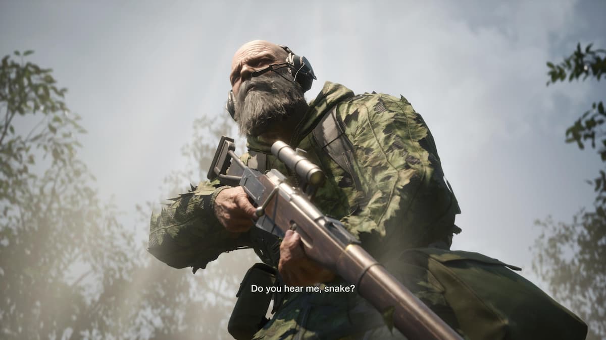 A bald man holding a sniper rifle.