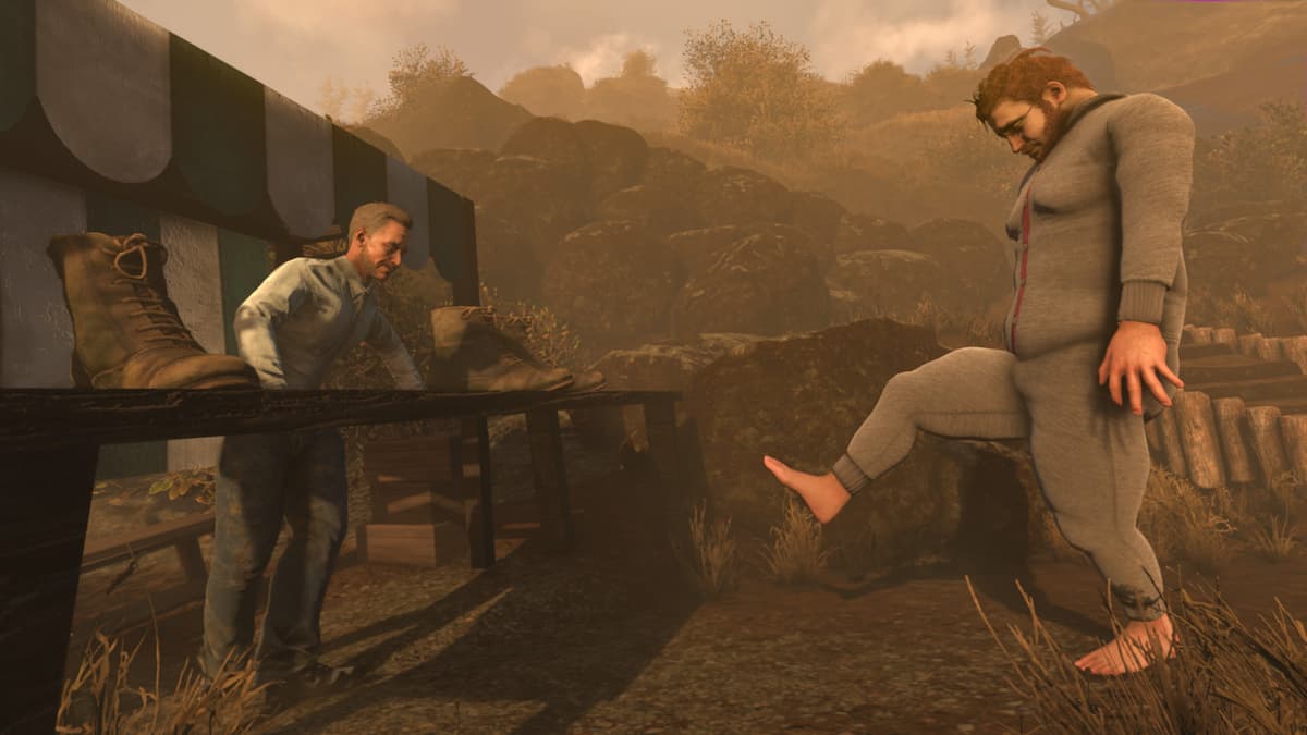 A man putting one foot in front of him while looking down.