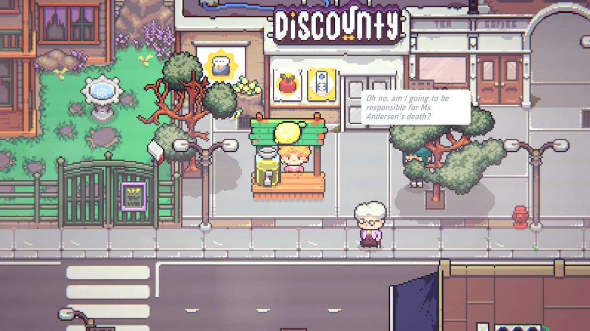 A pixel character at a lemonade stand.