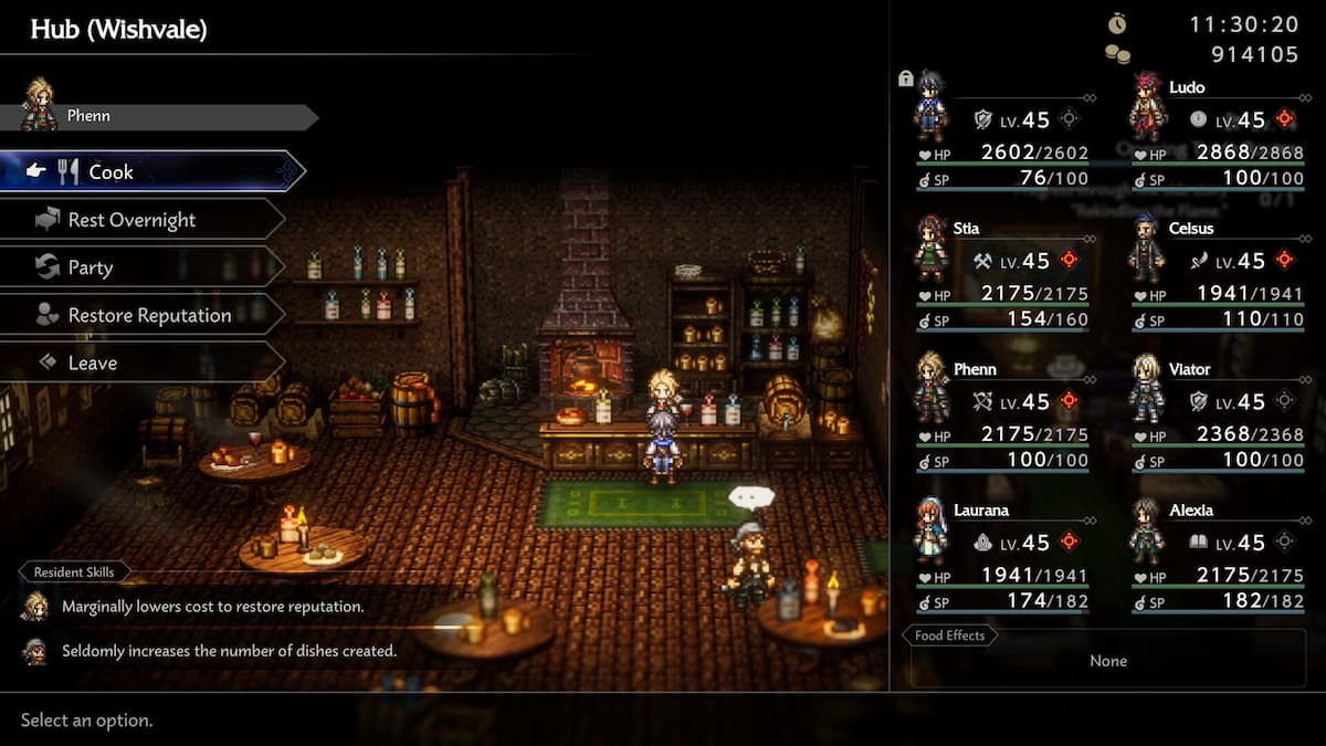 Pixel characters in a bar in Octopath Traveler 0.