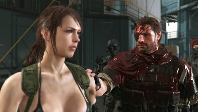 quiet and snake A woman and a man in bloody military garb in MGS V.