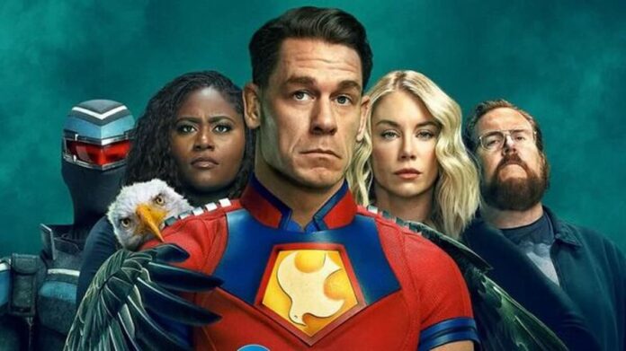 peacemaker cover A man with an eagle on his shoulder in Peacemaker Season 2.