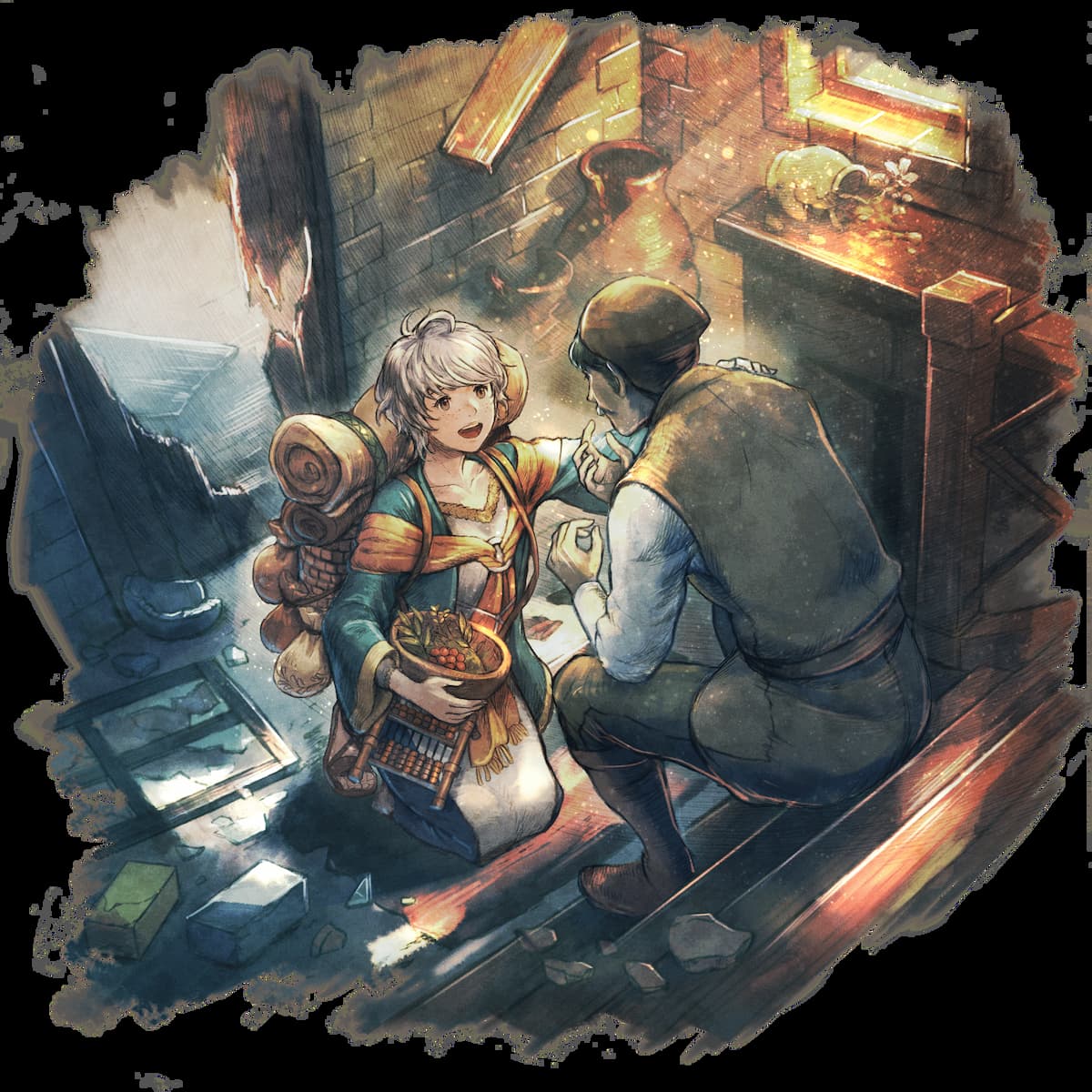 A boy with grey hair and a backpack in Octopath Traveler 0.