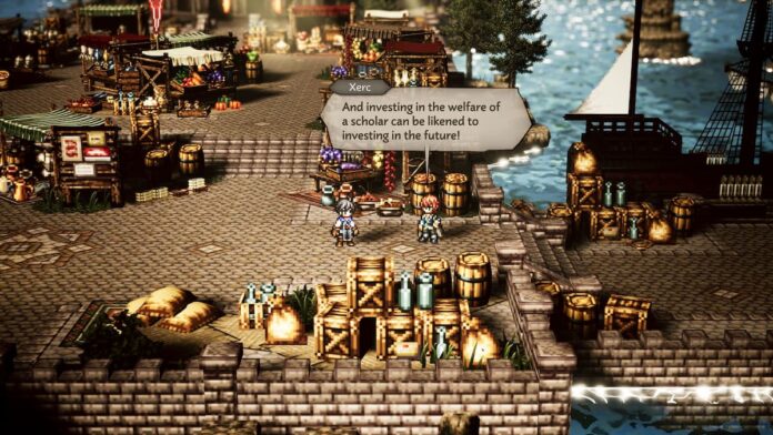 ot0 xerc screenshot A pixel character with a dialogue box above its head in Octopath Traveler 0.
