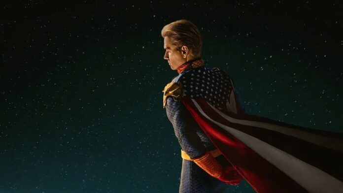 the boys season 5 homelander A man with a red cape looking at Earth in The Boys Season 5.
