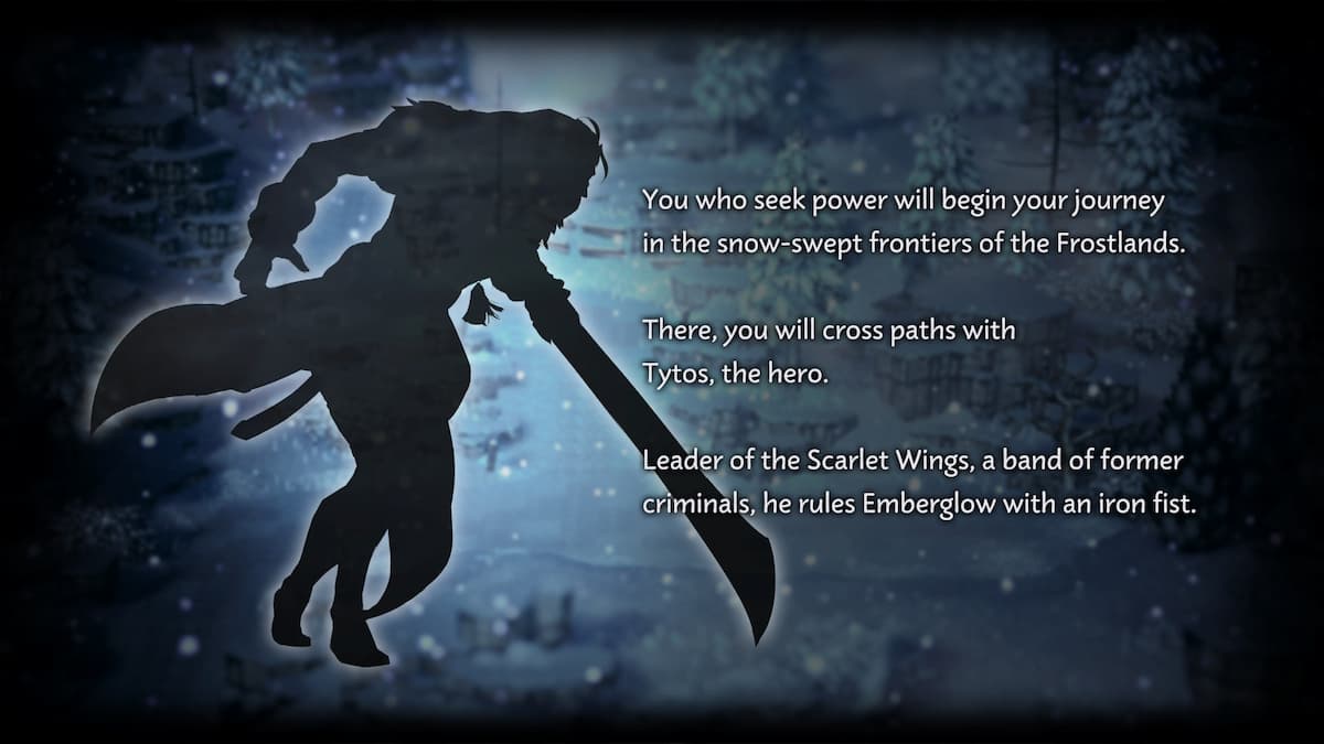 A silhouette next to some text in Octopath Traveler 0.