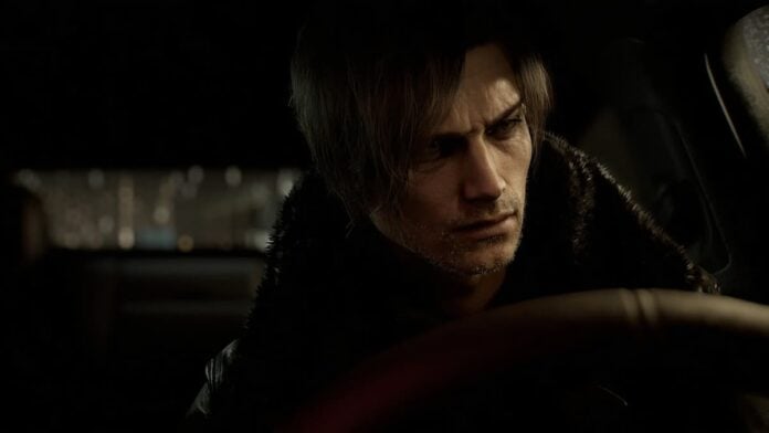 re requiem leon A man sitting in a car in Resident Evil Requiem.