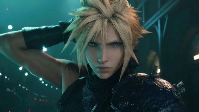 ff7 remake cloud A man with blonde hair staring straight ahead.