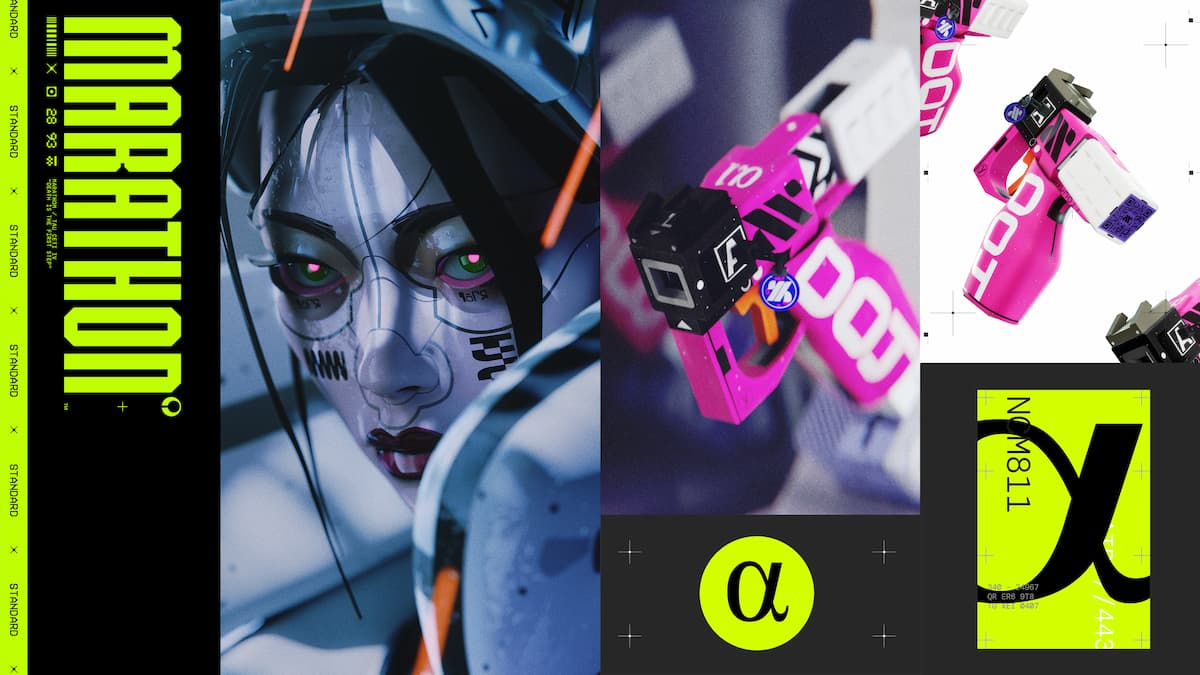 Close-up of a woman with the word Marathon in green.