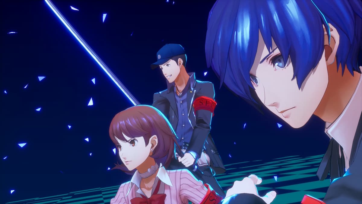 Two boys and one girl looking to the left.