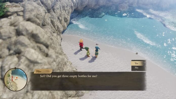 pike at rainbow cove A white beach next to blue water.