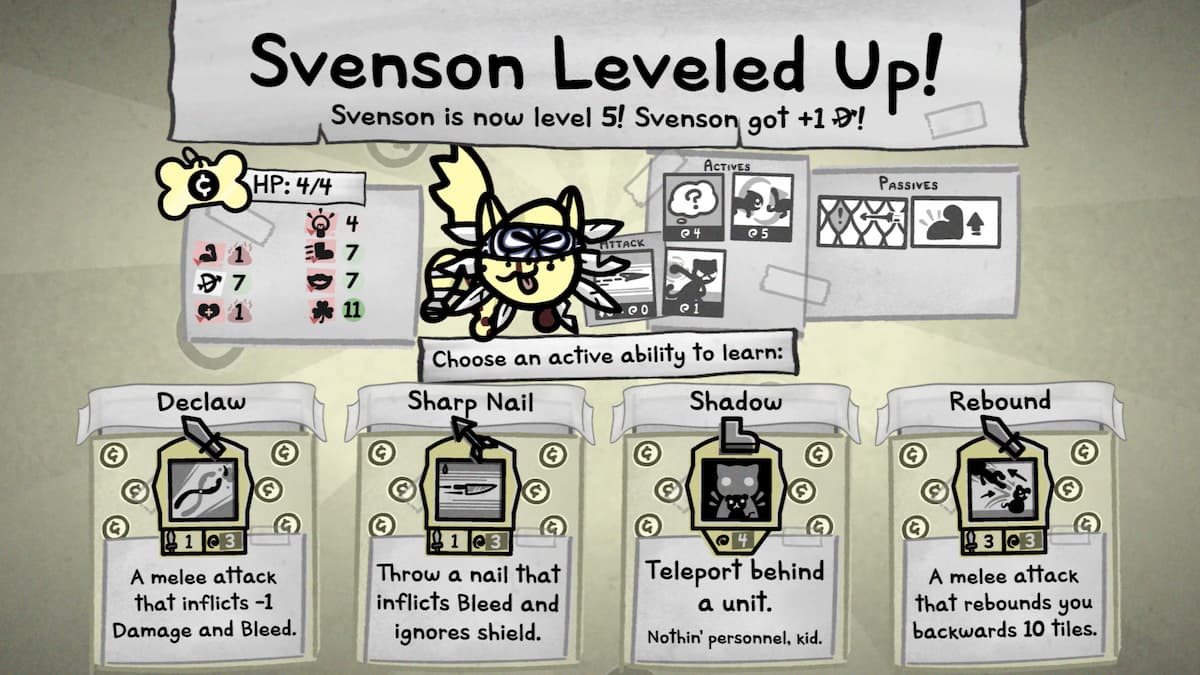 A yellow cat with four abilities to choose from. In-article image for our Mewgenics review.
