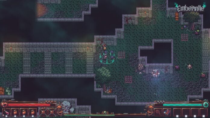 emberville screenshot A pixel art character in a dungeon in Emberville.