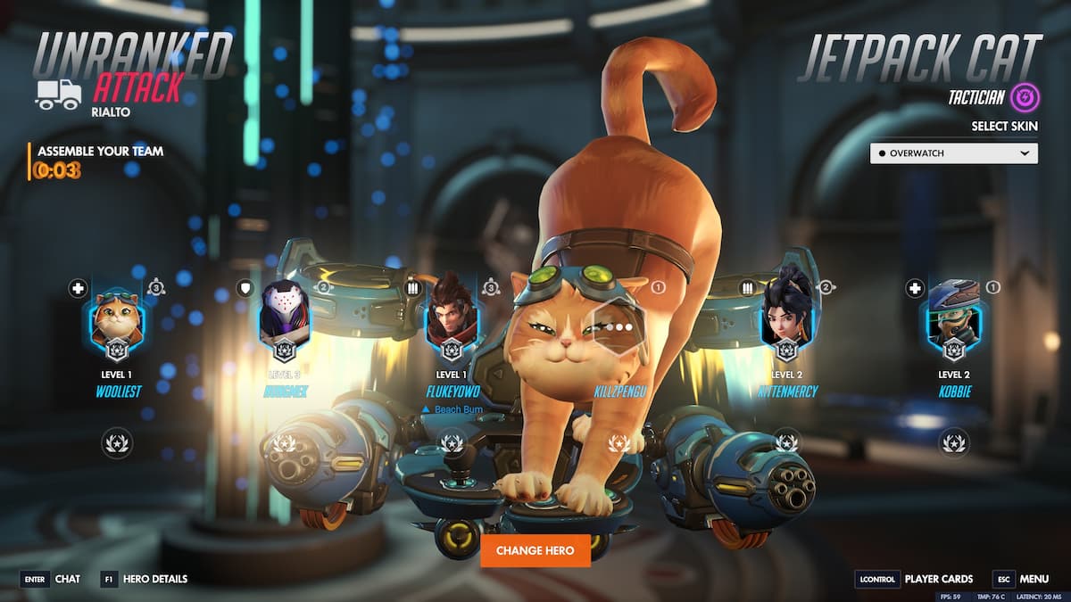 A cat stretching in Overwatch.