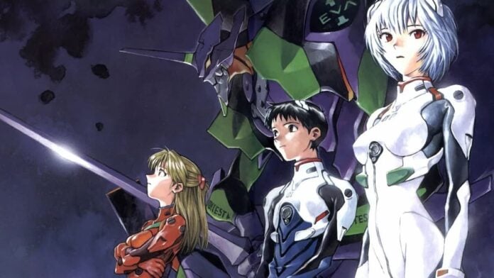 evangelion cover A girl in red, a boy in white, and a girl in white in Evangelion.