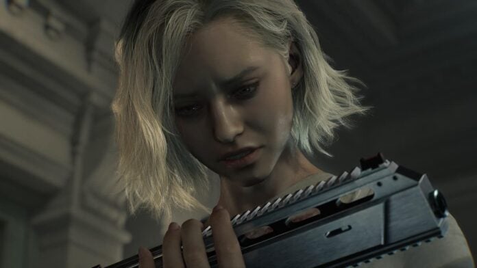 grace magnum A blonde girl looking at a gun.