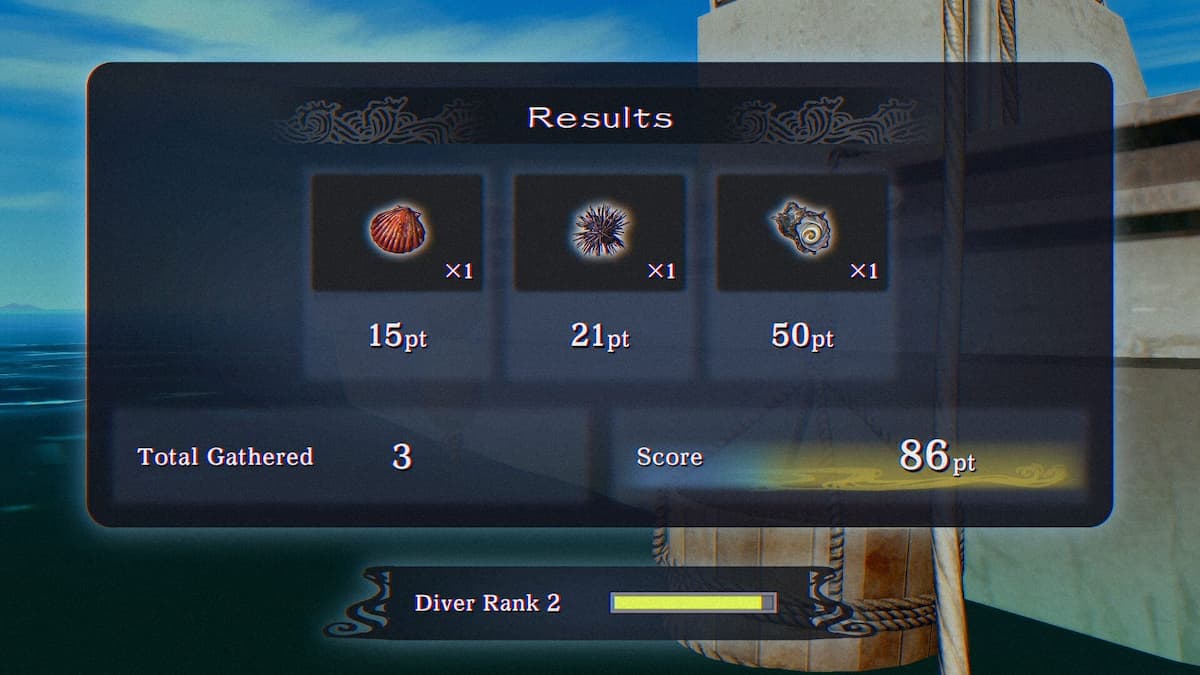 A screen showing spoils from an underwater harvest.