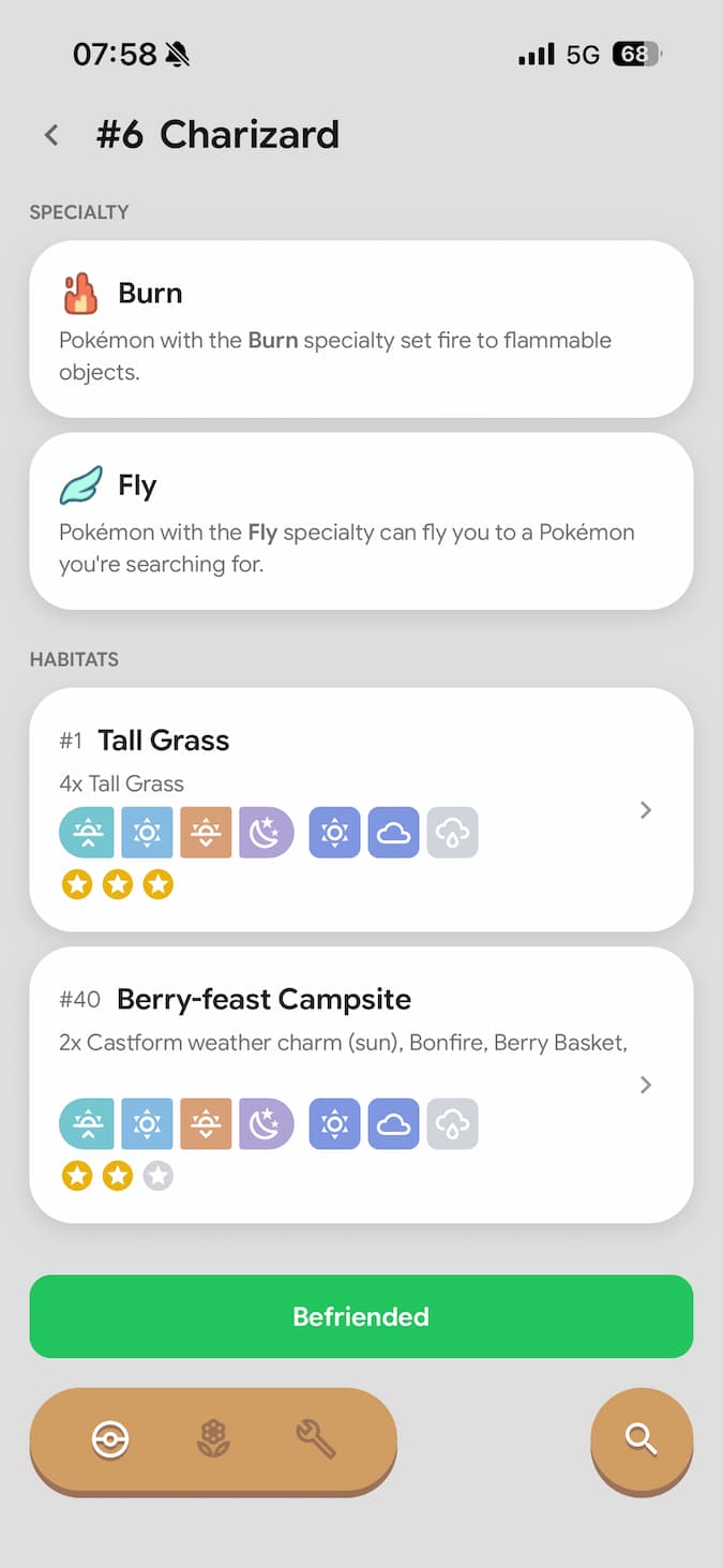 A list of abilities and habitats.