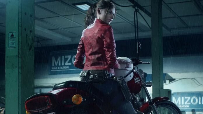 claire cover A girl in red on a motorbike. Claire from Resident Evil.