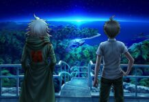 Meet the English Voice Cast of Danganronpa 2×2 Two boys looking out at an island at night in Danganronpa 2x2.