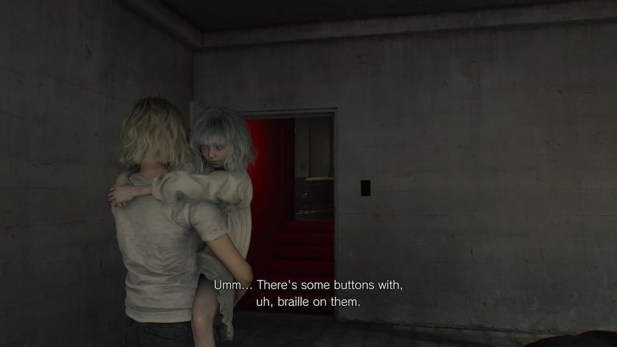 A girl carrying a small girl in Resident Evil Requiem.