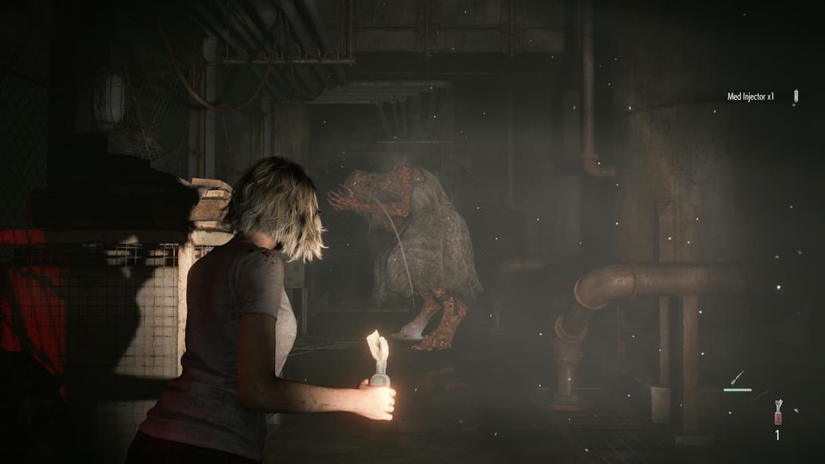 A monster girl cowering in Resident Evil Requiem.