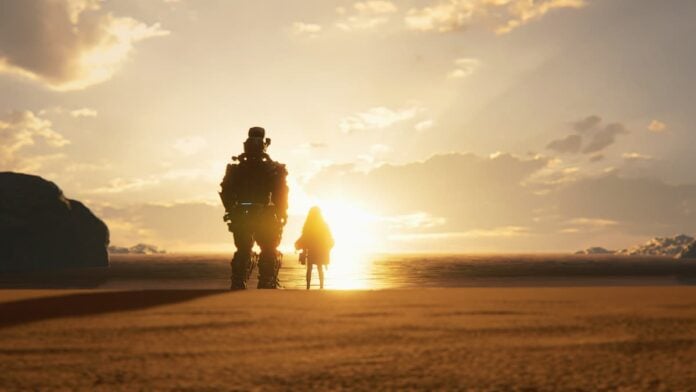 pragmata beach A man and a girl standing at the beach in Pragmata.