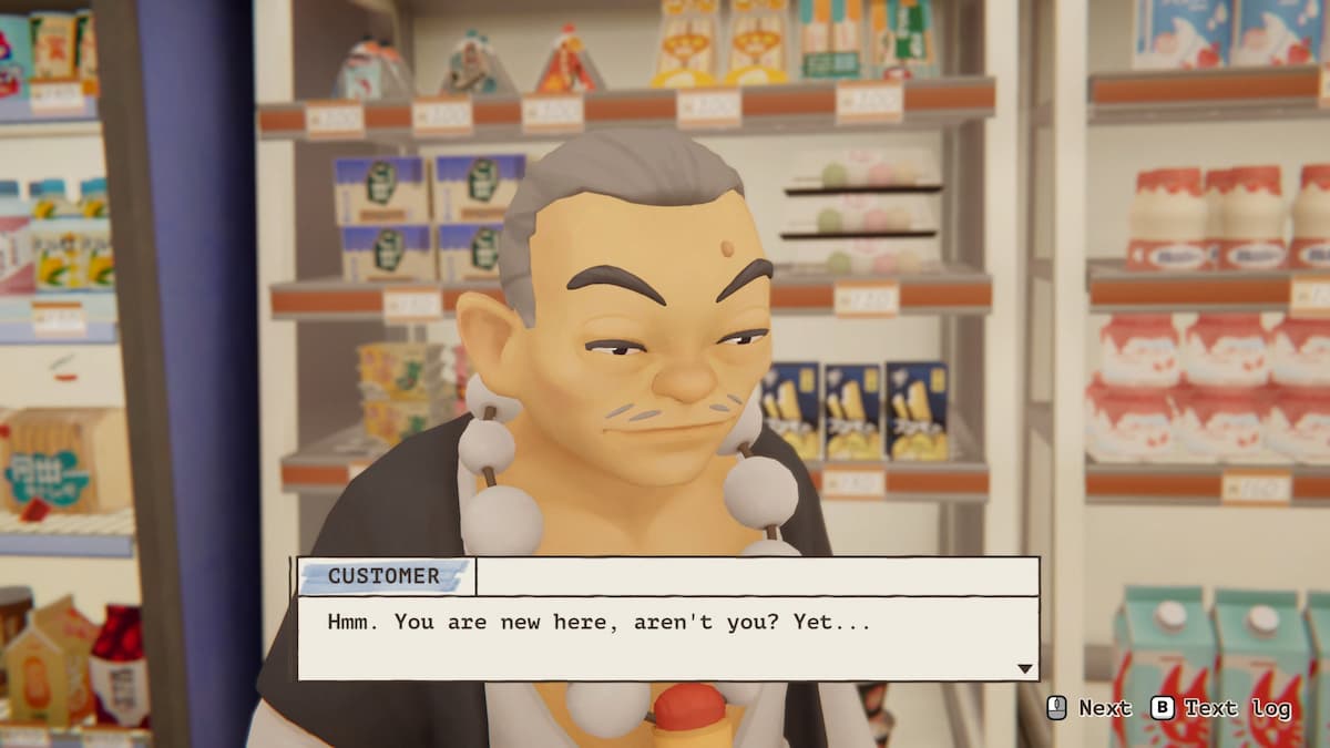 A bald man with a dialogue box at the bottom of the screen.