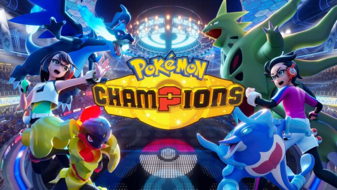 Pokemon-Champions-Key-Art Pokemon Champions key art of Pokemon surrounding the logo